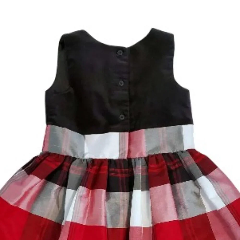 Girls Black Bodice Red Plaid Holiday Dress with Bow